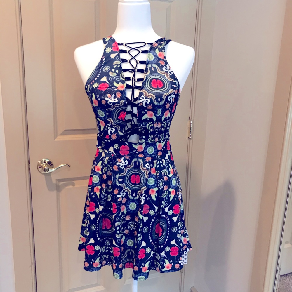 Cute, eyelet front lace-up dress